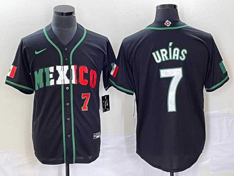 Men's Mexico Baseball #7 Julio Urias Number 2023 Black White World Classic Stitched Jersey4